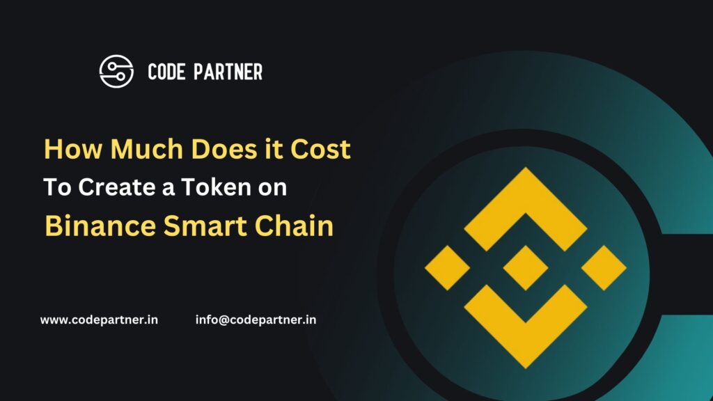 Step-by-step infographic showing how to create a token on the Binance Smart Chain, from development to deployment and marketing.