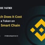 Step-by-step infographic showing how to create a token on the Binance Smart Chain, from development to deployment and marketing.