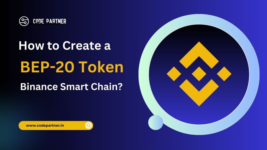 Step-by-step infographic showing how to create a BEP-20 token on Binance Smart Chain, from development to deployment.